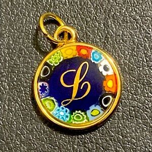 Authentic Murano Glass Gold toned Letter L Pendant From Italy - Orive Italia